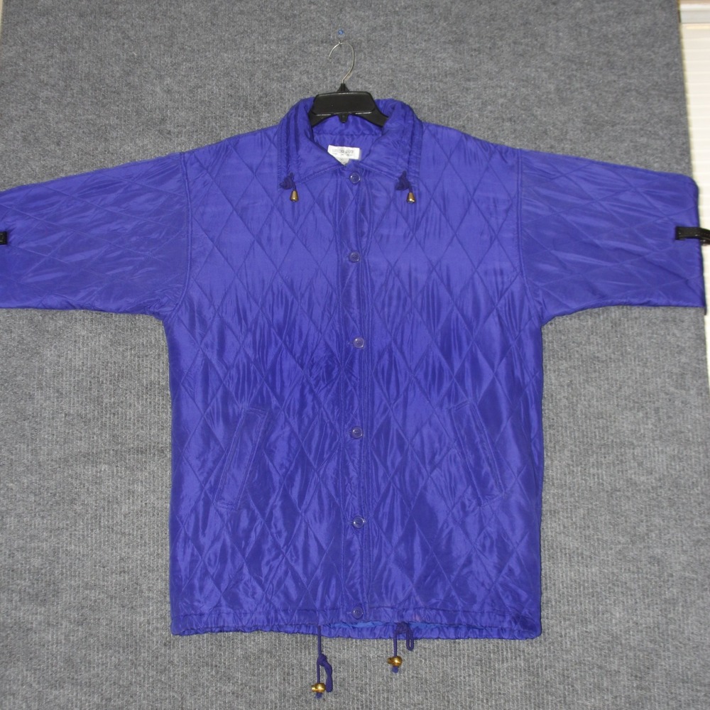 Euro Joy Jacket Womens Medium Purple Quilted Button‎ Front Drawstring 100% Silk